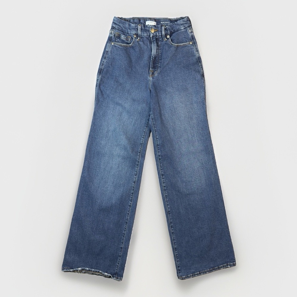 Good American Good Skate Jeans Womens 27 High Rise Wide Leg Blue 34 Inseam